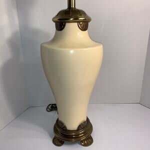 WOW! Vintage Large Morris Greenspan Ceramic and Brass Lamp Brass Feet & Accents